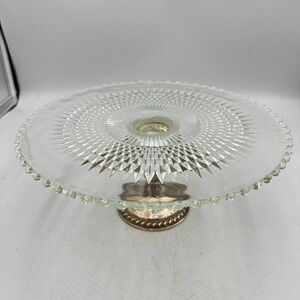 Vintage Duchin Creation Sterling Silver Weighted Cake Stand pressed Glass Top